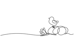 Happy Easter Spring Decoration Easter Eggs Chicks Flowers Continuous One Line Drawing Vector