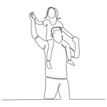 Continuous Line Drawing Happy Father Piggybacking Cute Little Daughter Playing With Dad Vector