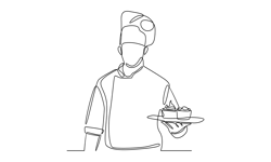 Continuous Line Chef Cooking Gourmet Meal Chef Preparing Food